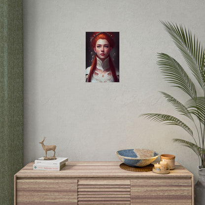 Soft Glow Redhead Portrait: Elegant Female Artwork in Dress - Poster