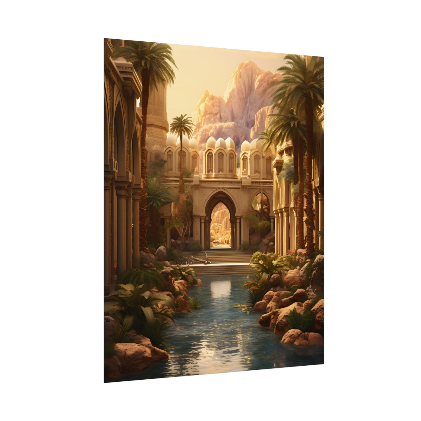 Desert Oasis Under Starry Night: Arabian Nights-Inspired Art - Poster