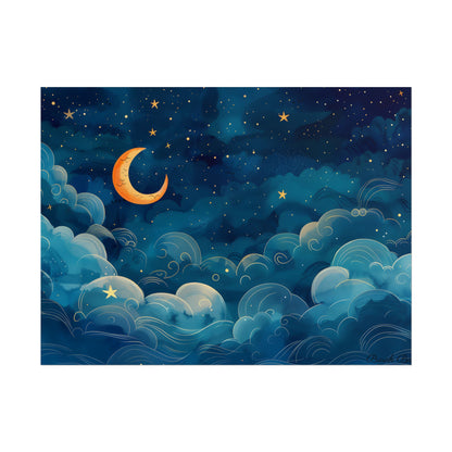 Whimsical Dreamy Night Sky: Small Town Illuminated by Pastel Stars - Poster