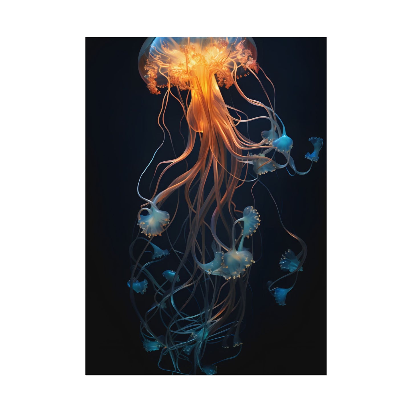 Bioluminescent Oceanic Ballet: Mesmerizing Underwater Scene Artwork - Poster