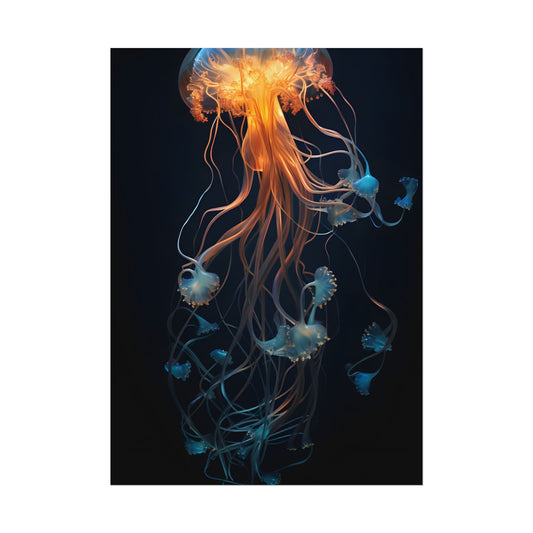 Bioluminescent Oceanic Ballet: Mesmerizing Underwater Scene Artwork - Poster