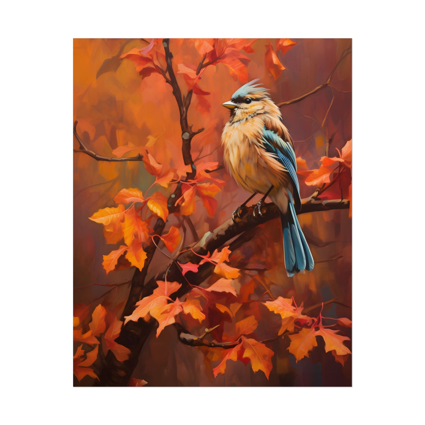 Vibrant Oak Branch: Colorful Oil Painting Artwork - Poster