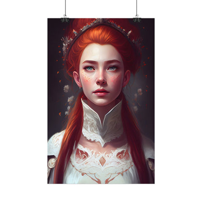 Soft Glow Redhead Portrait: Elegant Female Artwork in Dress - Poster