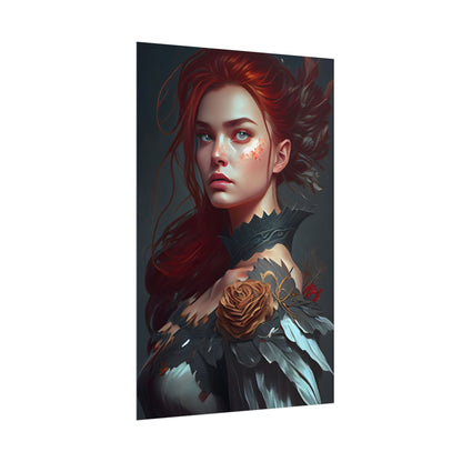 Stunning Redhead in Formal Dress: Elegant Portrait - Poster