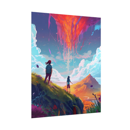 Children's Serene Moment: Meadow Under a Cloudy Sky - Poster