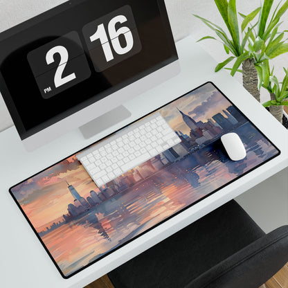 Watercolor New York City Sunset: Golden Hour Artwork - Desk Mat