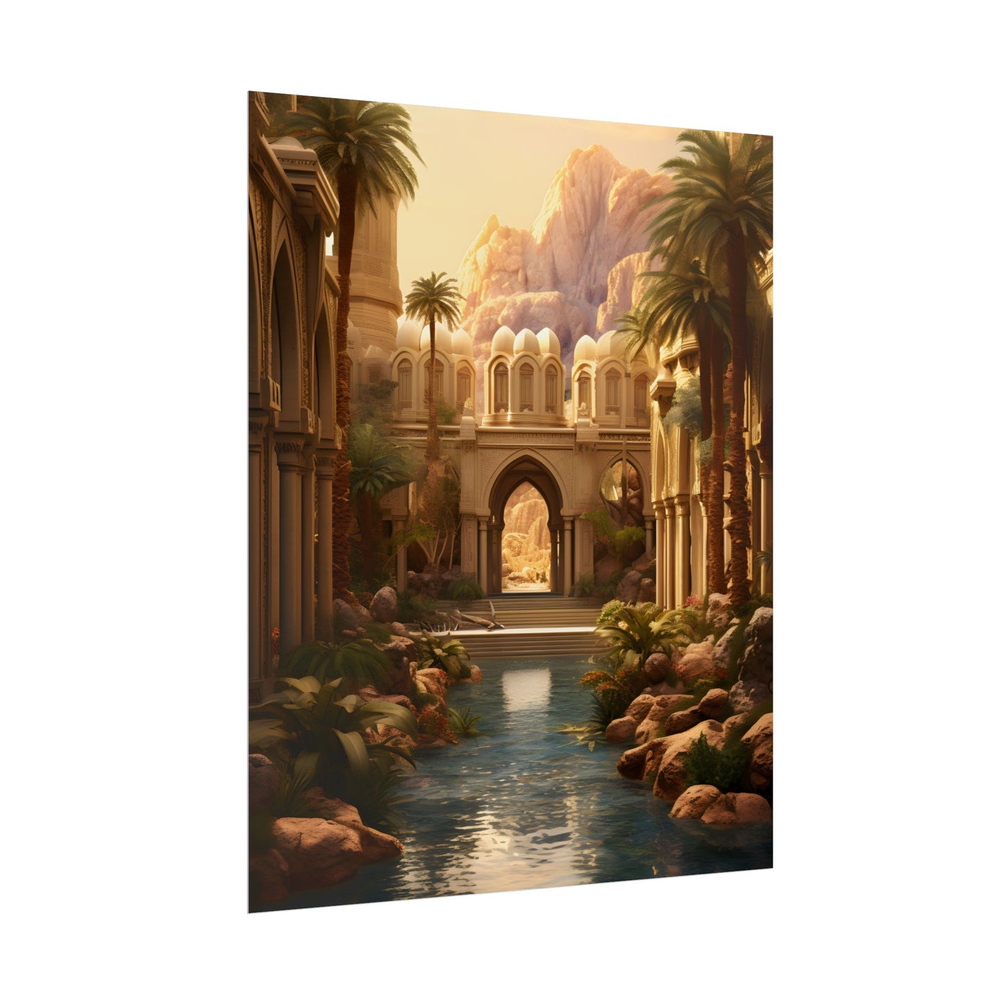 Desert Oasis Under Starry Night: Arabian Nights-Inspired Art - Poster