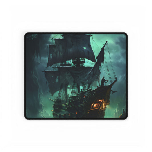 Ghostly Pirate Ship Sailing on Ocean: Eerie Artwork - Desk Mat