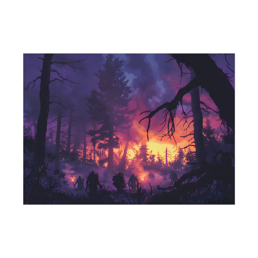 Misty Forest Sunset: Serene Hike Digital Art - Poster