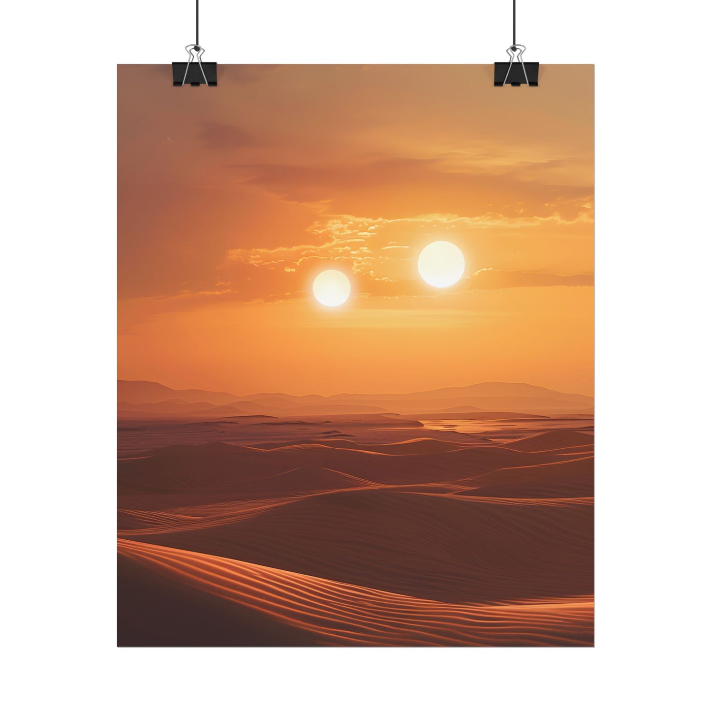 Serene Binary Sunset Artwork: A Peaceful Landscape - Poster