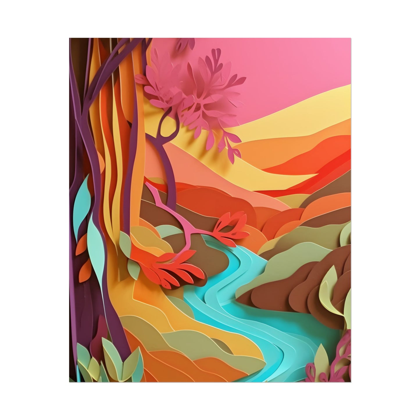 Vibrant Paper Quilled Canyon: Eye-Catching Landscape Art - Poster