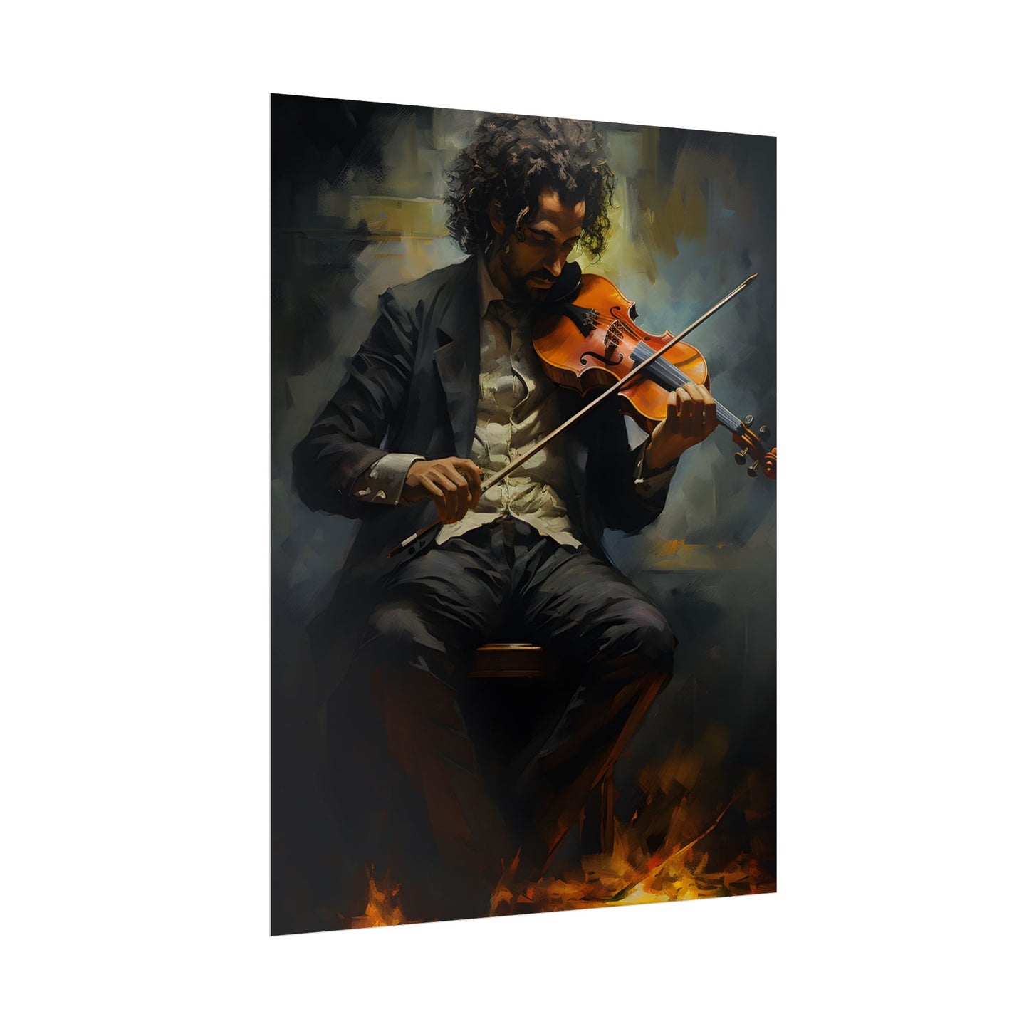Mysterious Musician Portrait: Digital Artwork - Poster