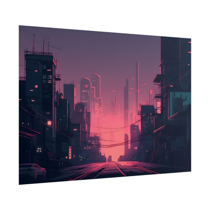 Cyberpunk Nighttime Cityscape: Melancholic Mood - Poster