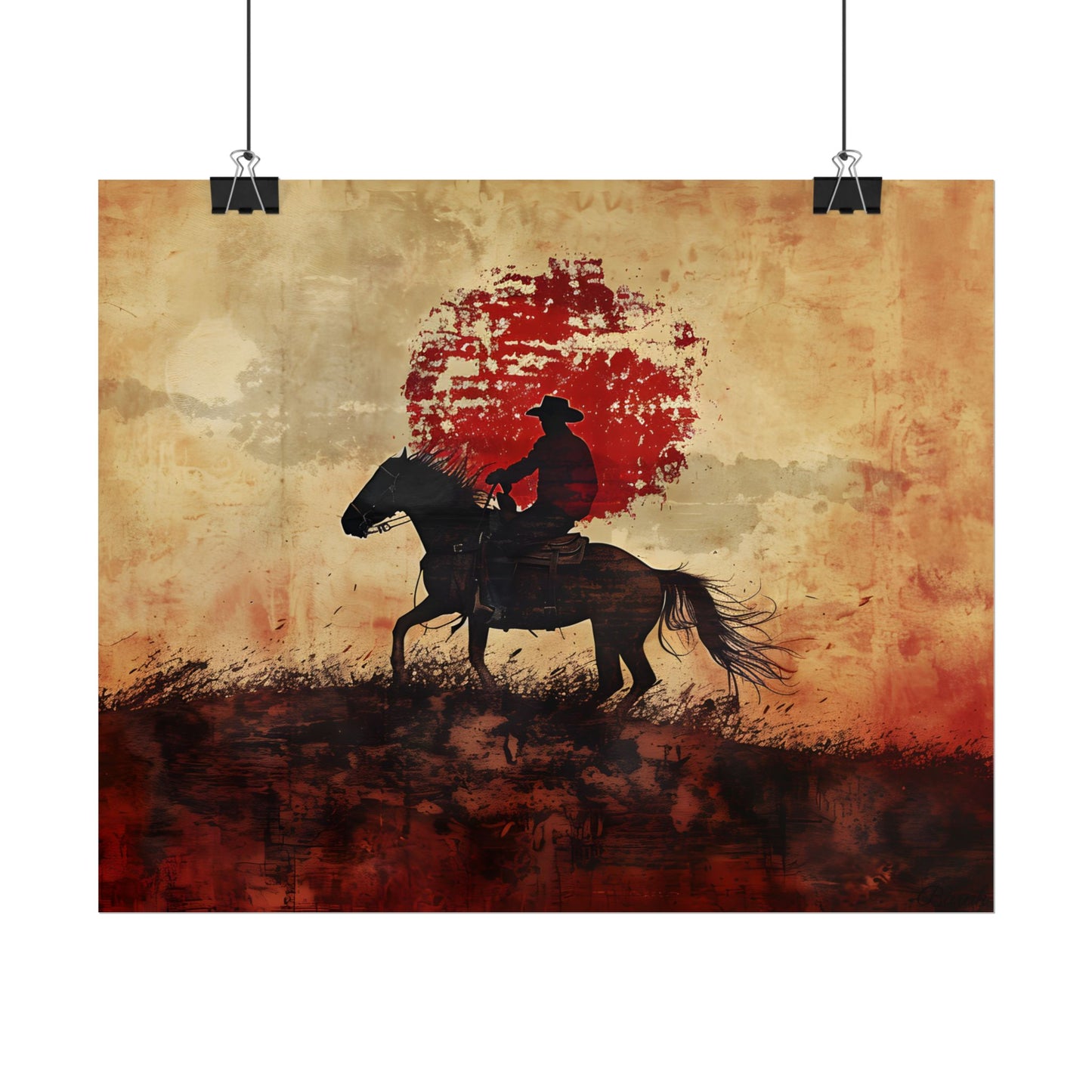 Dynamic Rodeo Scene: Earthy Tones of a Thrilling Ride - Poster