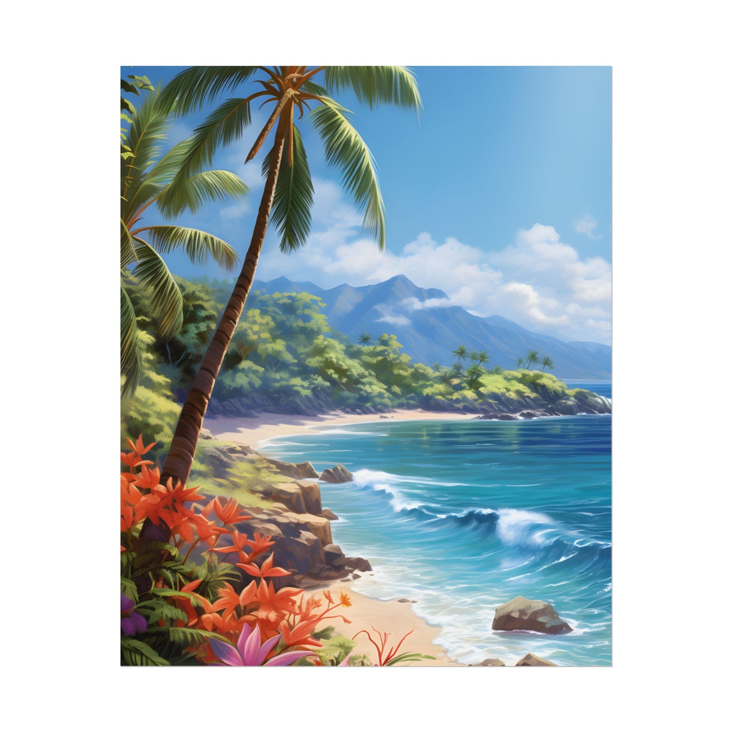 Tropical Paradise: Serene Island Oasis in Tranquil Blue Skies - Poster