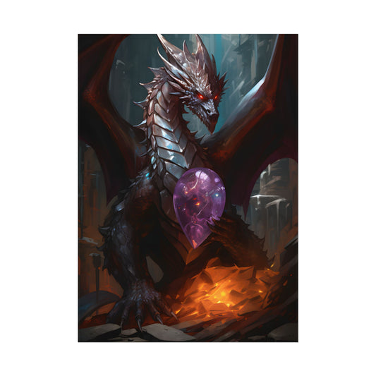 Ancient Fantasy Dragon Guarding Lair: Mythical Artwork - Poster