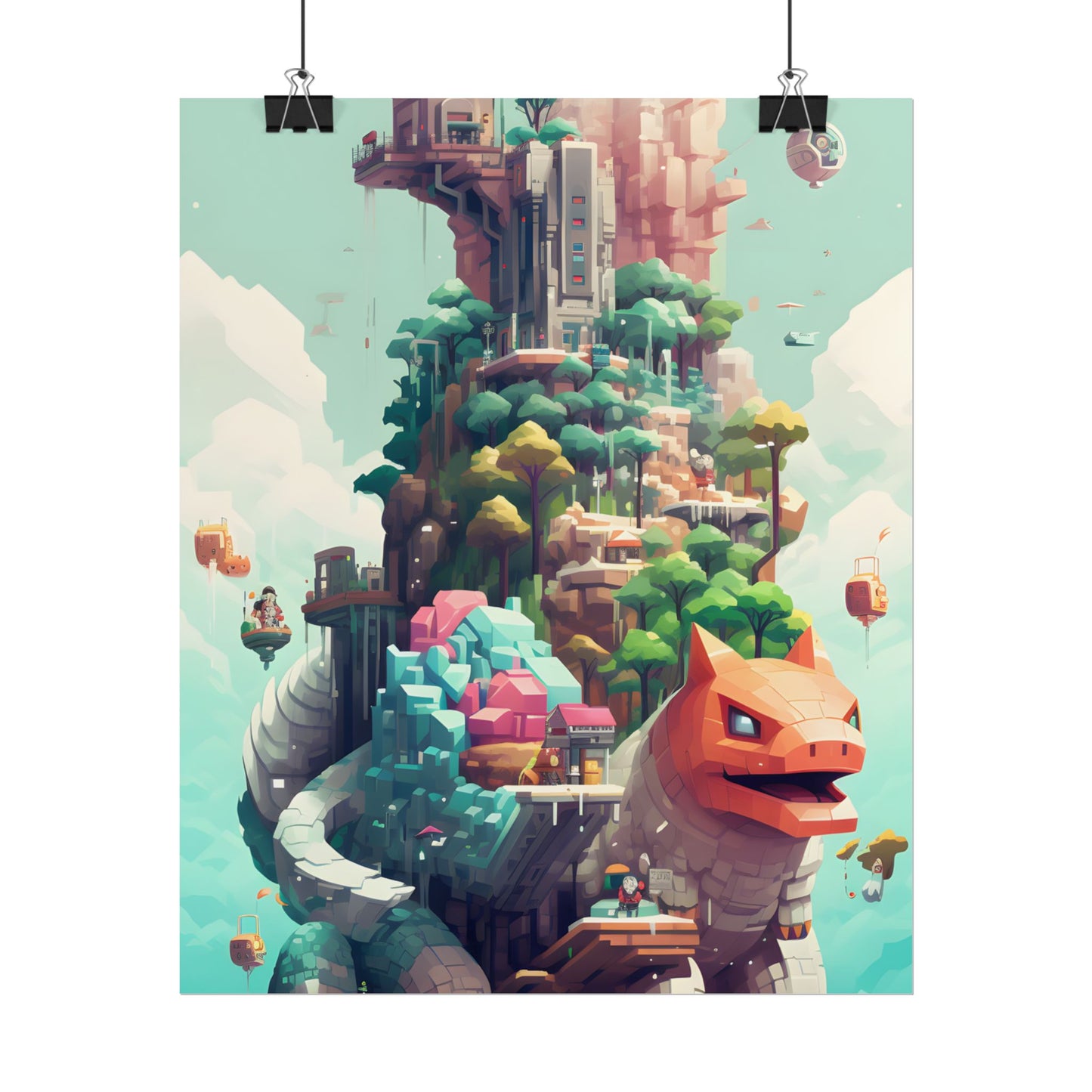 Pixelated Cyber-Pets: Digital Artwork of Illuminated Creatures - Poster