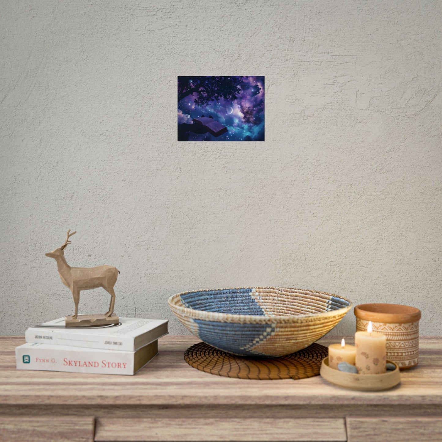 Mystical Night Sky: Celestial Dreams with Crescent Moon Art - Poster