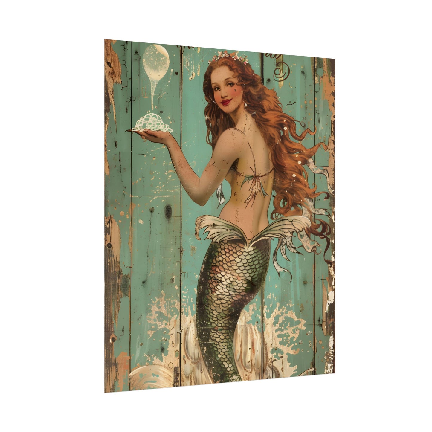 Whimsical Vintage Mermaid: A Soap Bubble Serenade - Poster