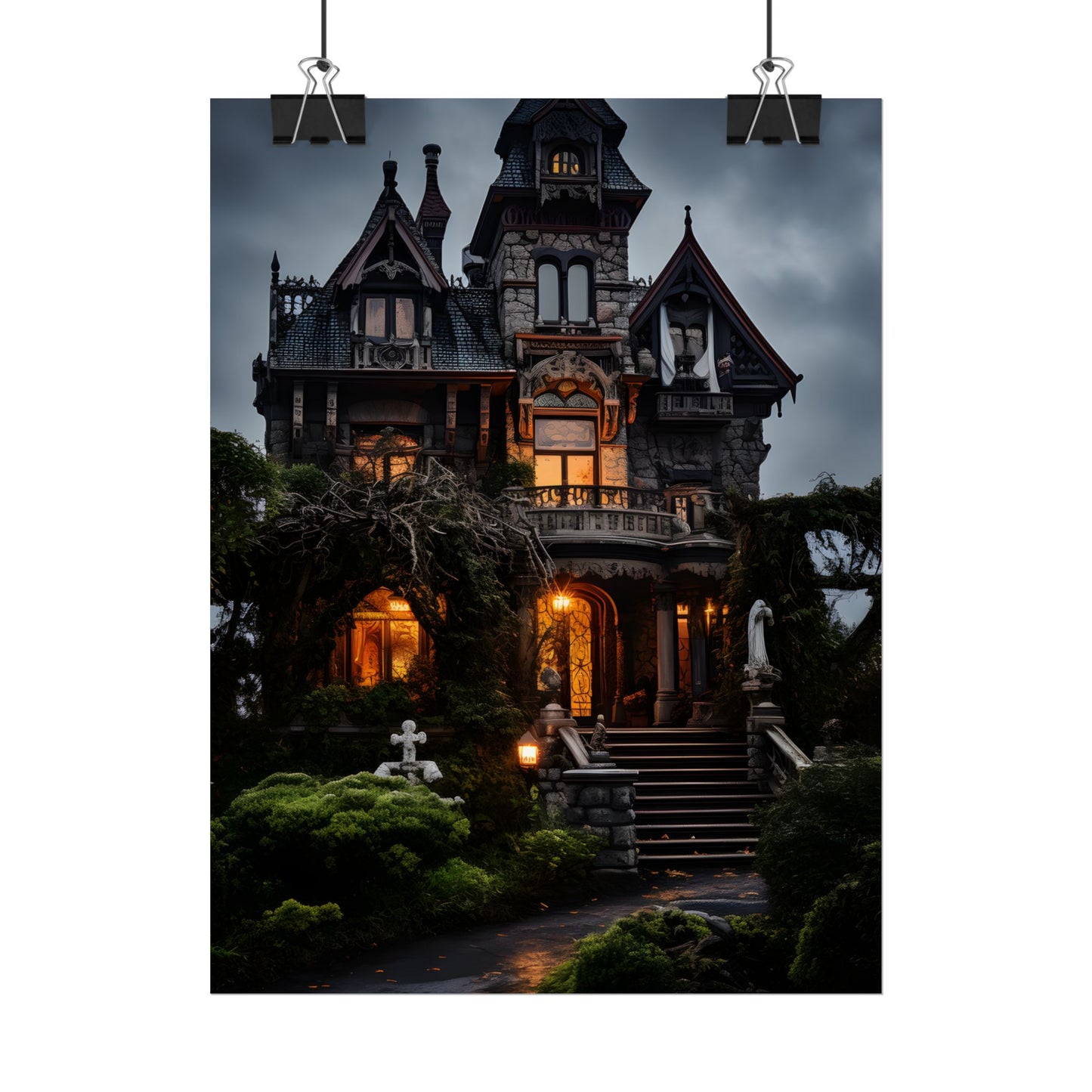Spooky Victorian Mansion: Atmospheric Haunted Artwork - Poster