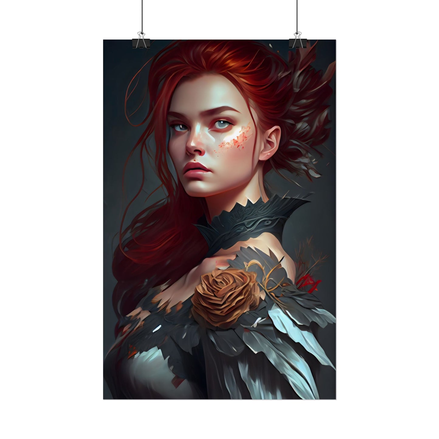 Stunning Redhead in Formal Dress: Elegant Portrait - Poster