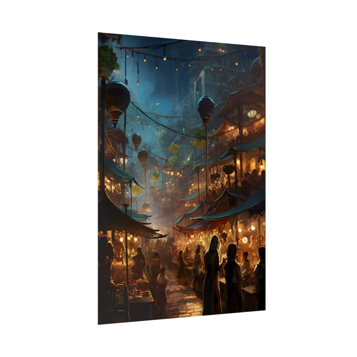 Enchanting Night Street Food Market: Colorful Artwork - Poster