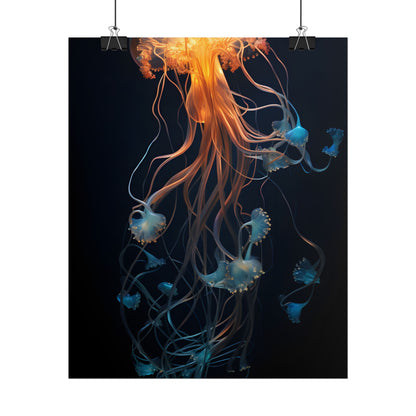 Bioluminescent Oceanic Ballet: Mesmerizing Underwater Scene Artwork - Poster