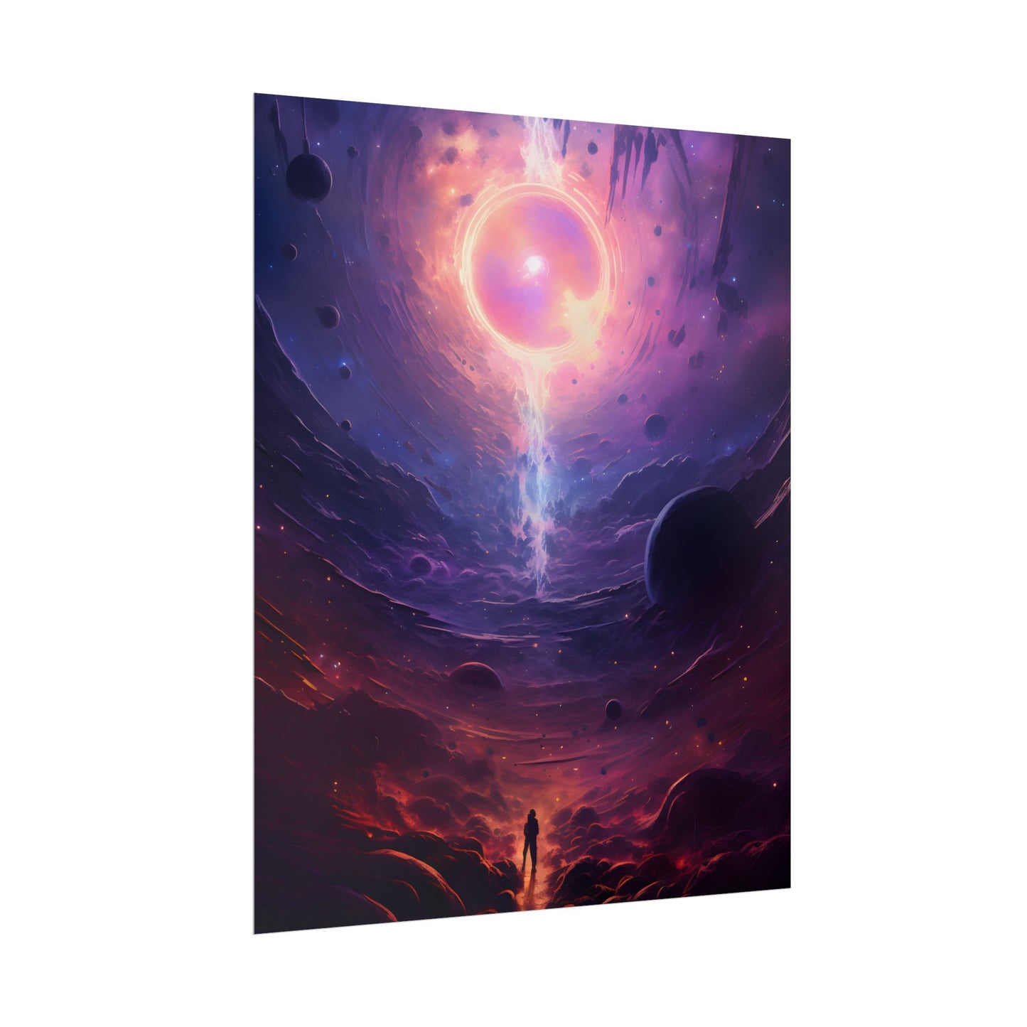 Black Hole Cosmic Odyssey: Dark Planet in Space Art - Poster