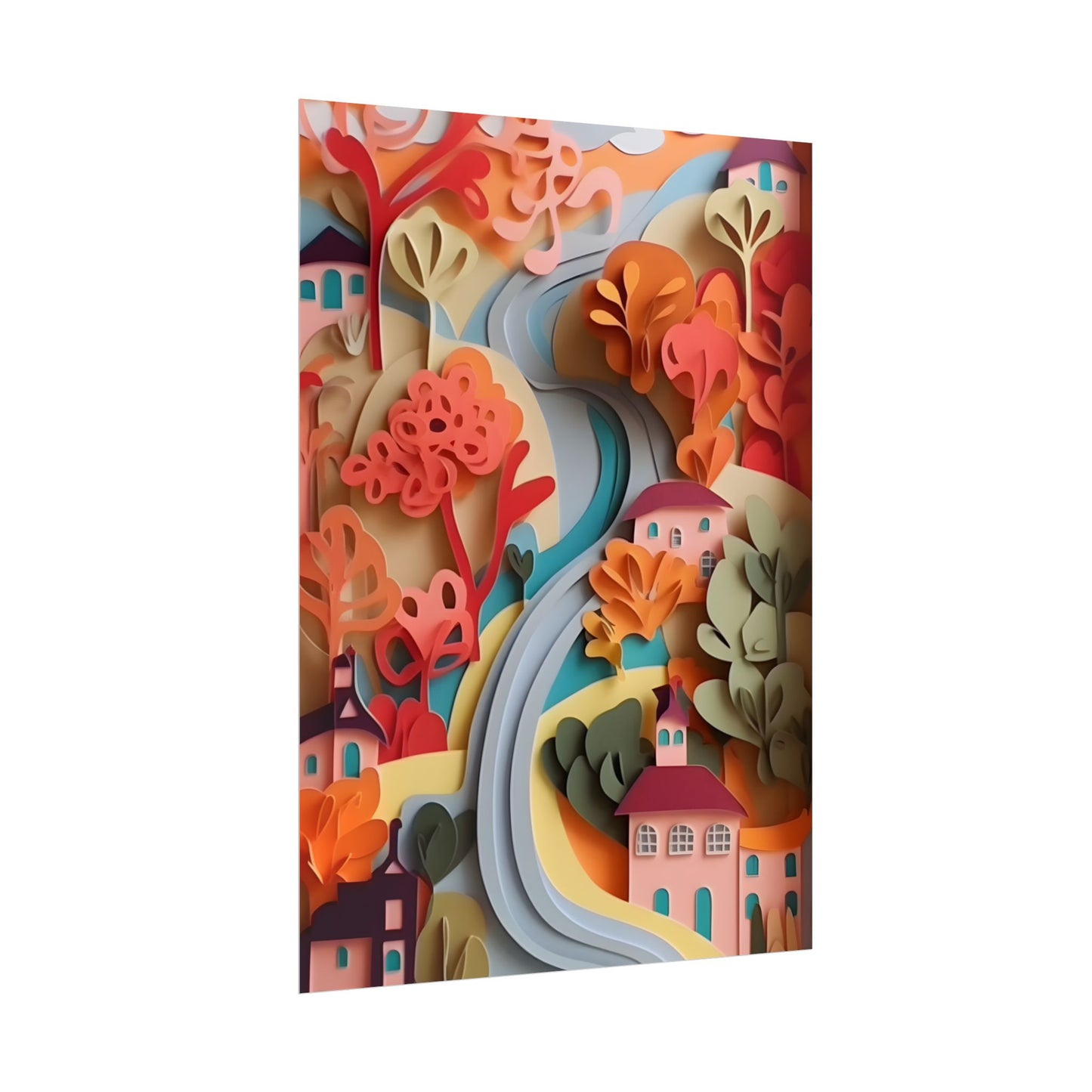Intricate European Landscape: Paper Quilling Artwork - Poster