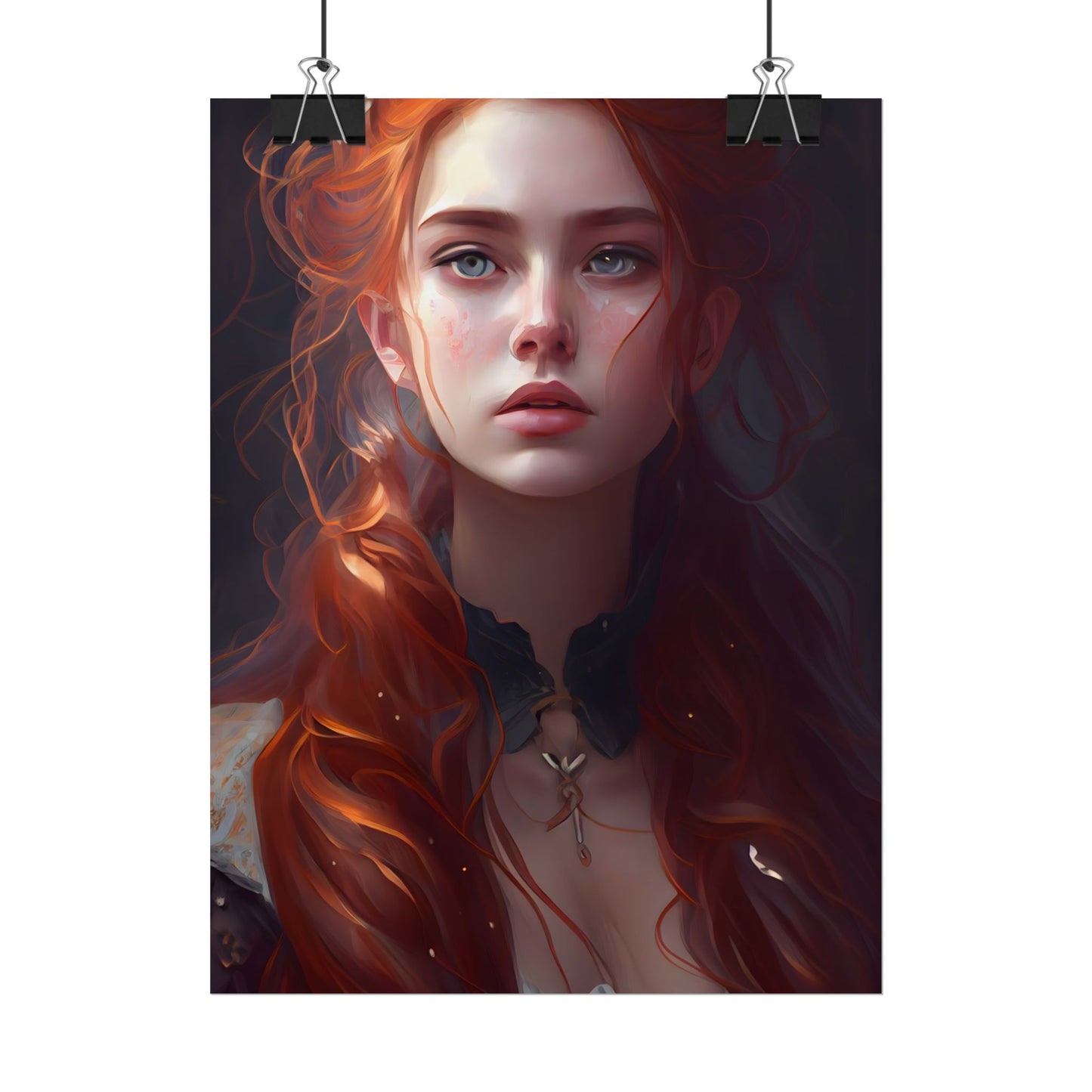 Elegant Redhead Portrait: Female Artwork in Dress - Poster
