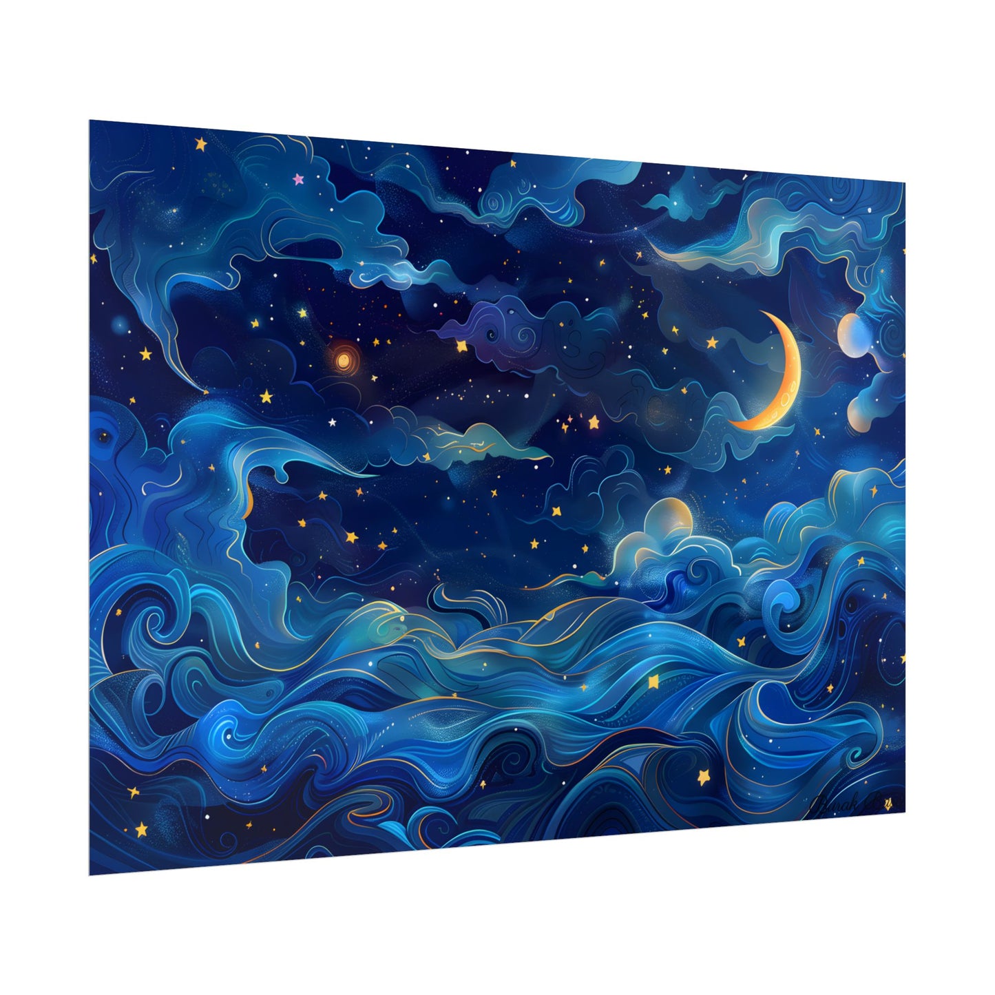 Whimsical Dreamy Night Sky: Stars, Moon, and Shooting Star - Poster
