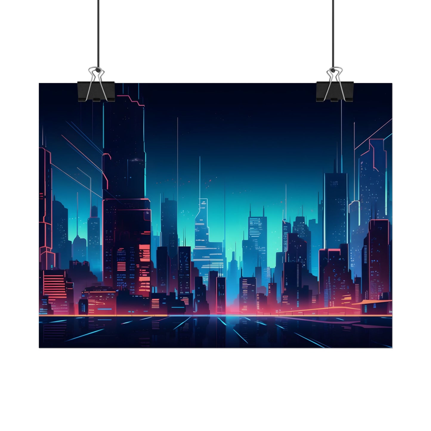 Melancholic Night Cyberpunk Cityscape: Neon Dreams Digital Art - Poster