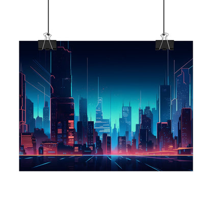 Melancholic Night Cyberpunk Cityscape: Neon Dreams Digital Art - Poster