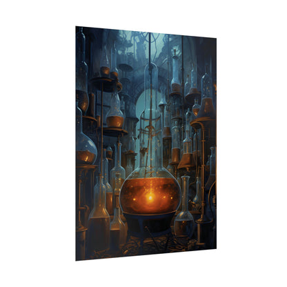 Scientific Discovery: Mysterious Laboratory Scene with Beaker and Whiteboard - Poster