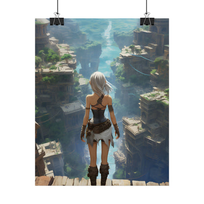 Dramatic Anime Female: Dynamic Birds Eye View Artwork - Poster