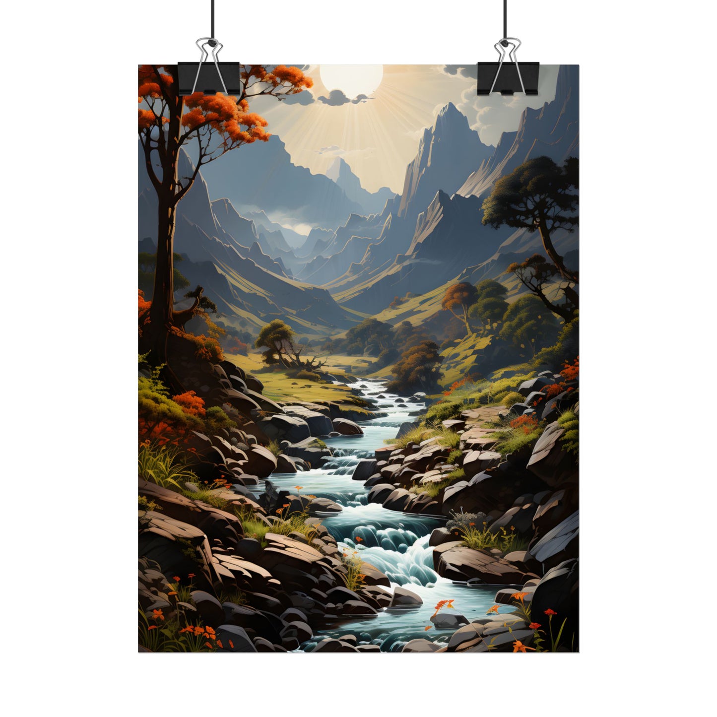Majestic Waterfall Oil Painting: A Captivating Artwork - Poster