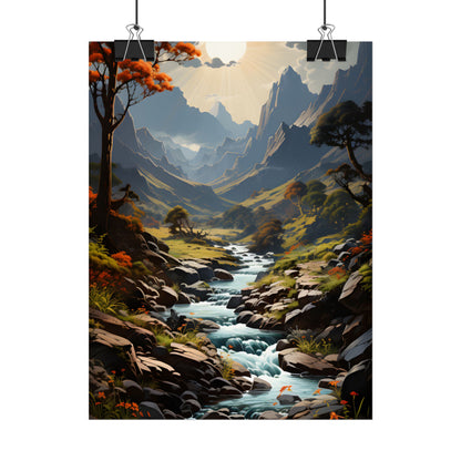 Majestic Waterfall Oil Painting: A Captivating Artwork - Poster