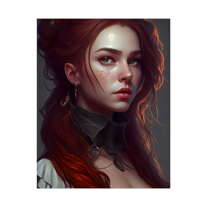 Formal Redhead Portrait: Nature-Themed Artwork in Green and Blue - Poster