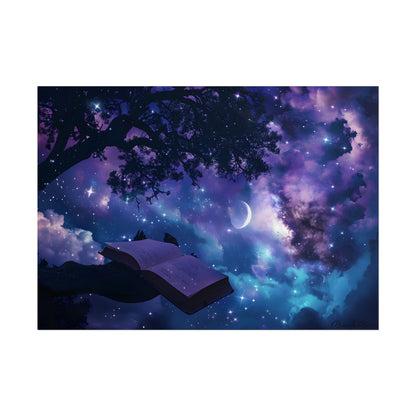 Mystical Night Sky: Celestial Dreams with Crescent Moon Art - Poster