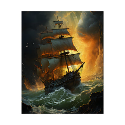 Mostly Green Seascape: Magnificent Oil Painting of a Ship - Poster