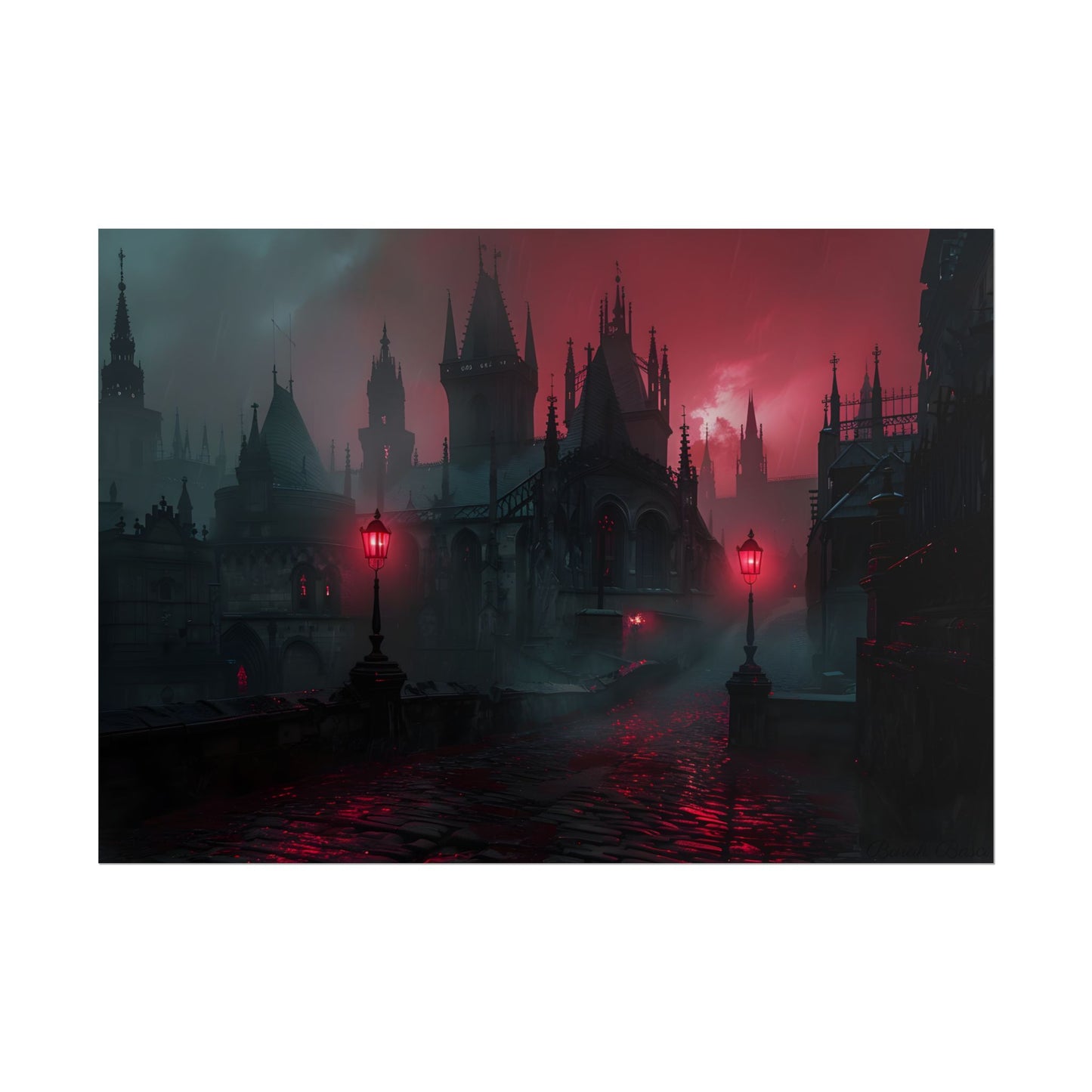 Dark Gothic Cityscape: Misty Twilight Artwork - Poster