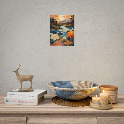 Peaceful River Landscape: Flowers Blooming - Poster