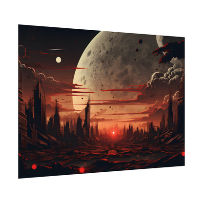 Landscape at Night: Burning Cyberpunk Neon Lights - Poster