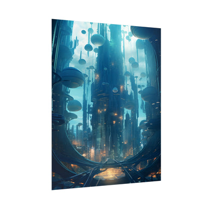 Underwater City of the Future: Modern Metropolis Digital Art - Poster