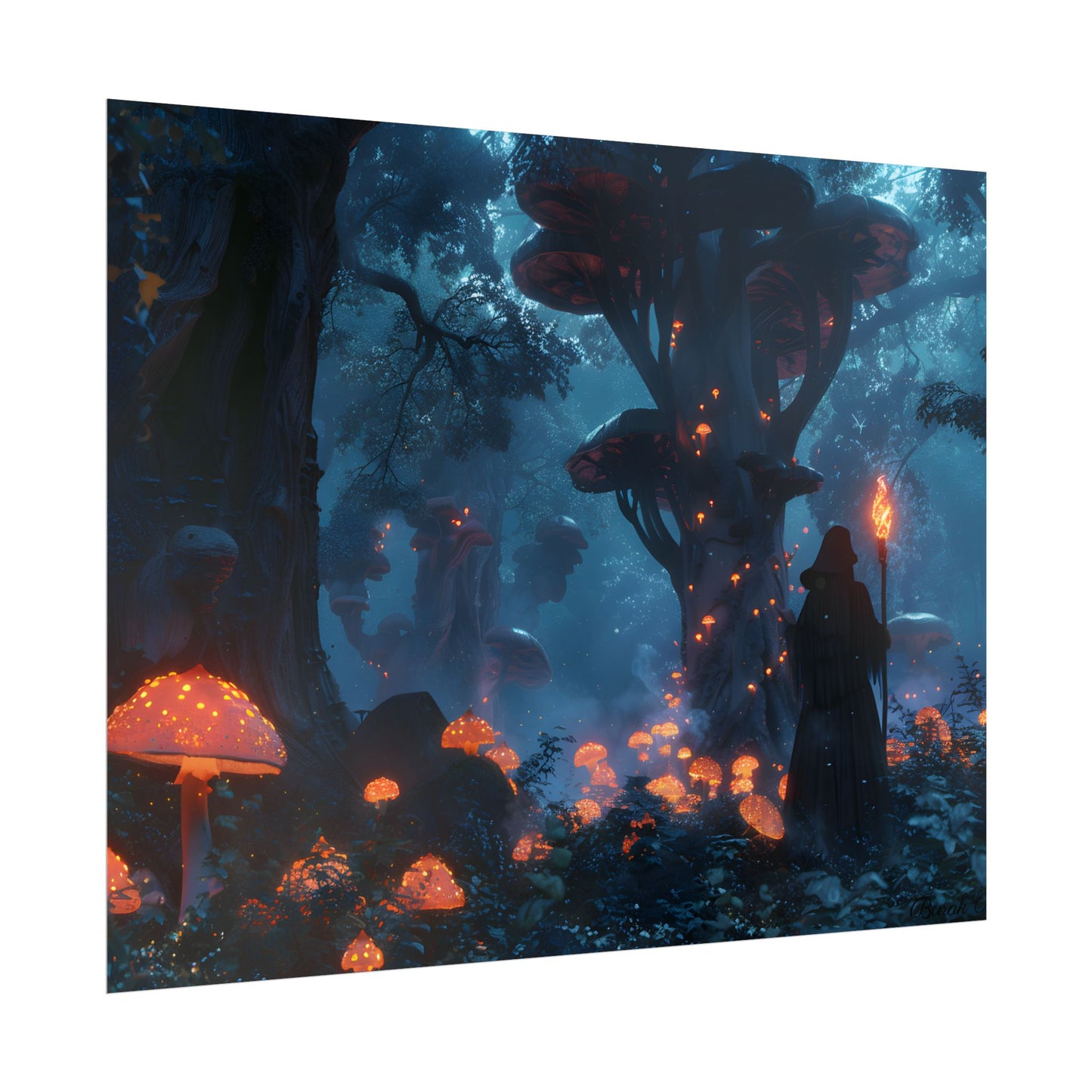 Mystical Forest Encounter: Vibrant Witch Artwork - Poster
