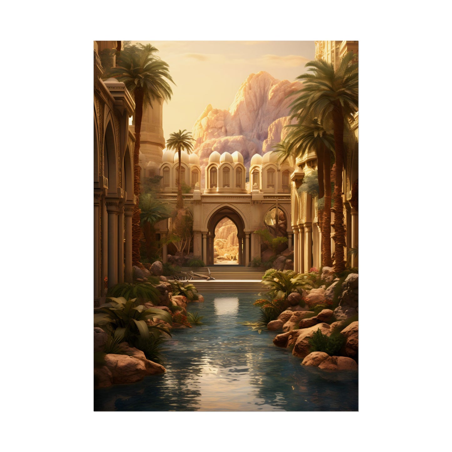 Desert Oasis Under Starry Night: Arabian Nights-Inspired Art - Poster