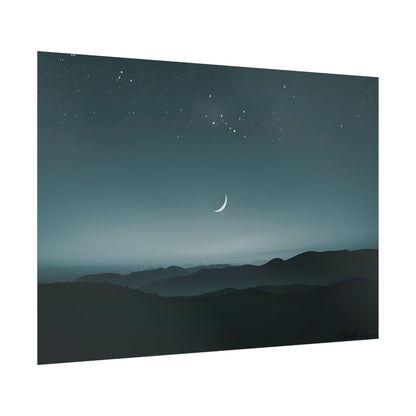 Minimalist Night Scene: Blue-Gray Sky Digital Art - Poster