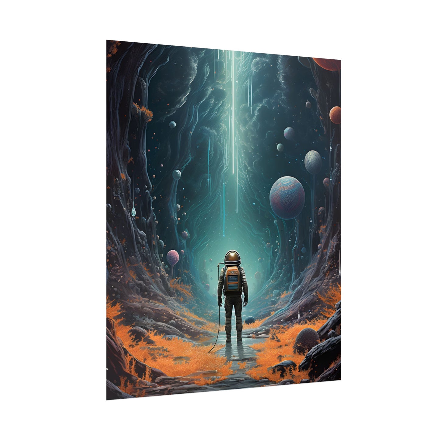 Futuristic Explorer: Sci-Fi Wilderness Encounter Digital Art - Poster