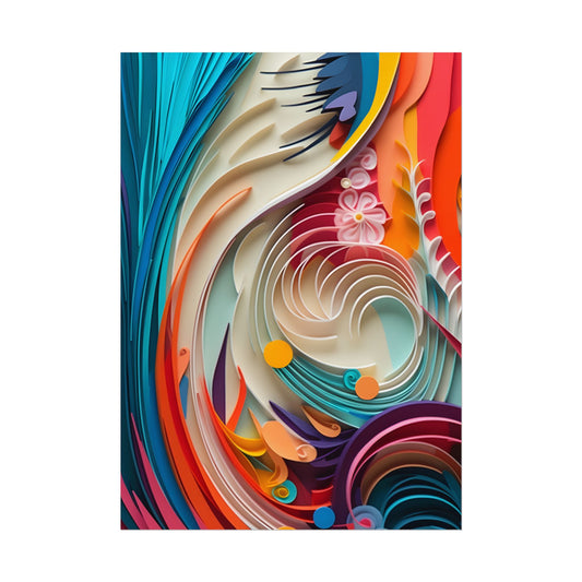 Paper Quilled Canyon Oasis: Watercolor-Inspired Landscape Art - Poster