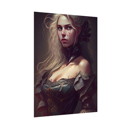 Blonde Female Portrait in a Dress: Stunning Artwork - Poster